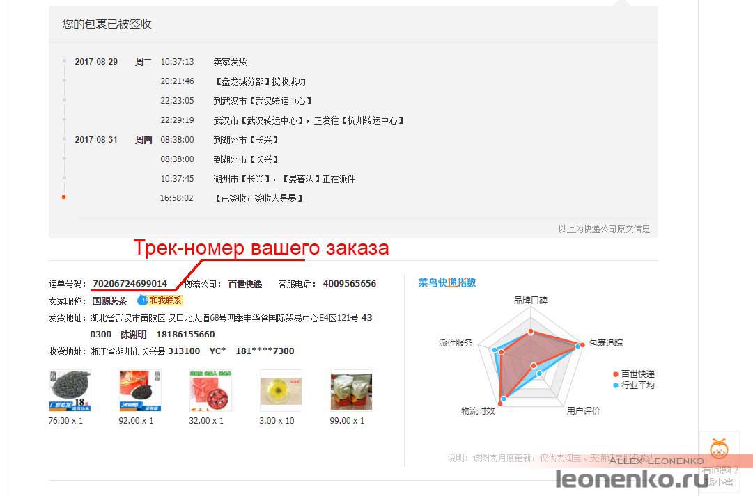 Taobao - информация о доставке товара